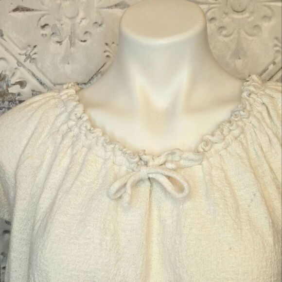 Madewell Texture & Thread Drawstring Top Smocked Round Neck Cotton Size XS - Picture 4 of 13